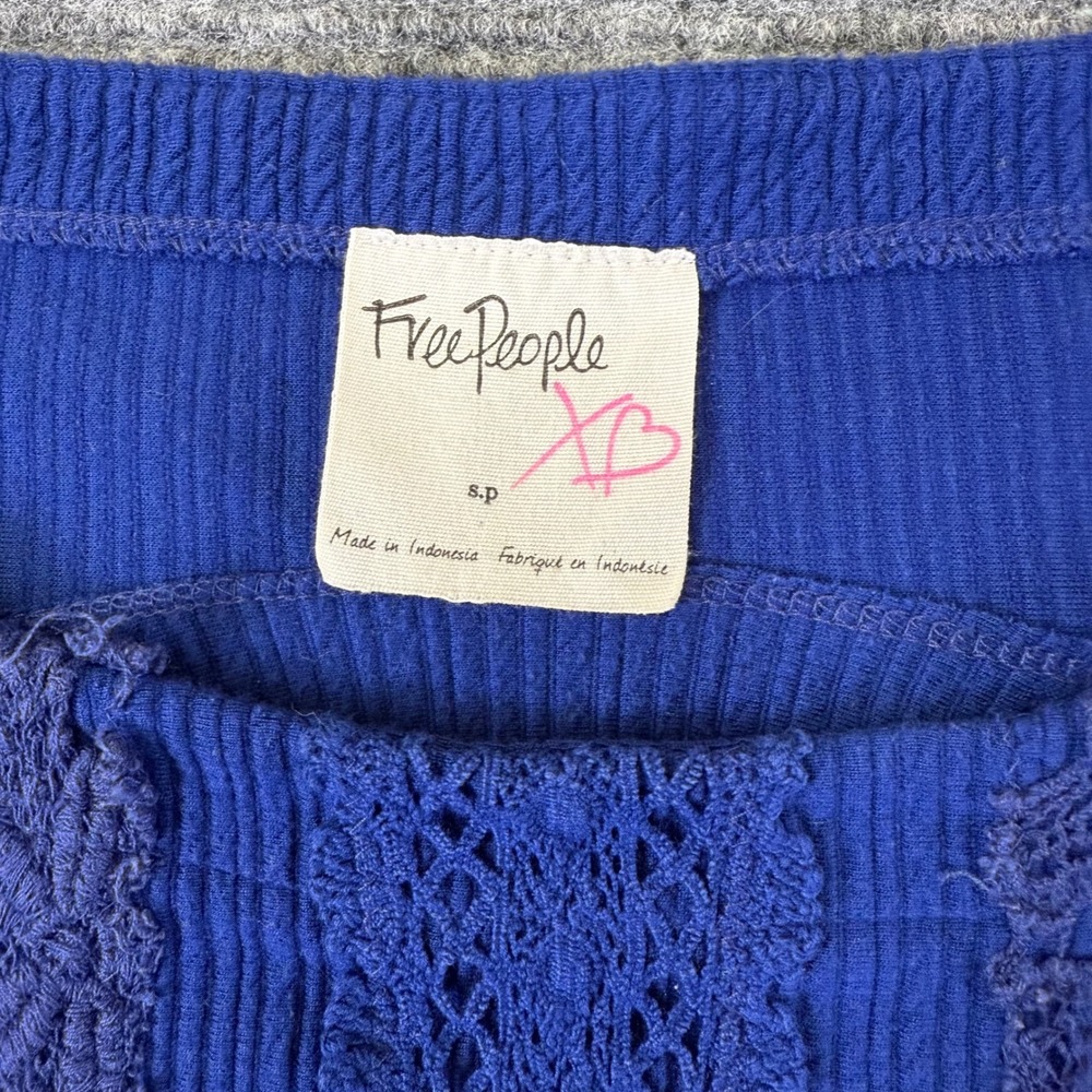Free People Royal Blue Ribbed Knit Lace Panel‎ Dress Small cottage cor whimsical - Picture 6 of 16